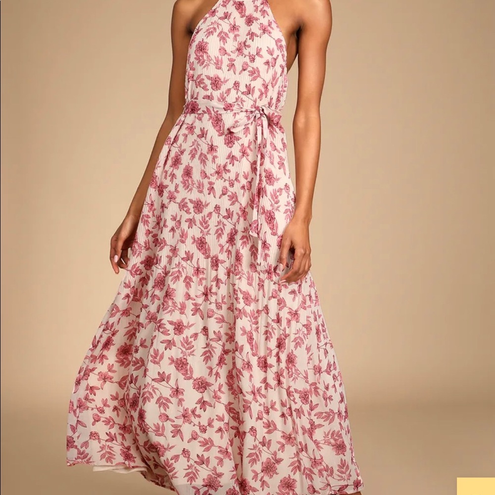 Lulus floral pink halter dress